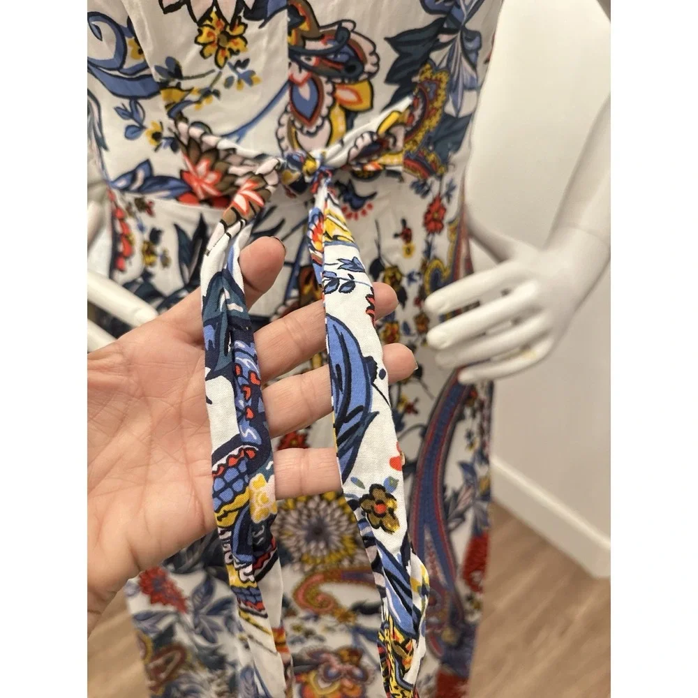 Macy's MSK Sleeveless Maxi Dress Women Size S‎ 4/6 Paisley Flowy Boho Tie Front - Picture 3 of 8